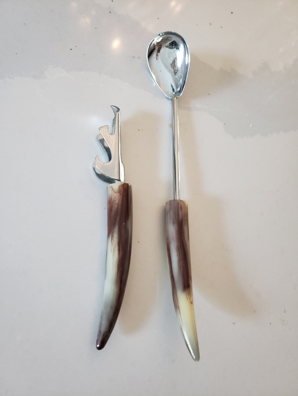 Vintage Bar Utensils, a Pair, Faux Tusk Handles